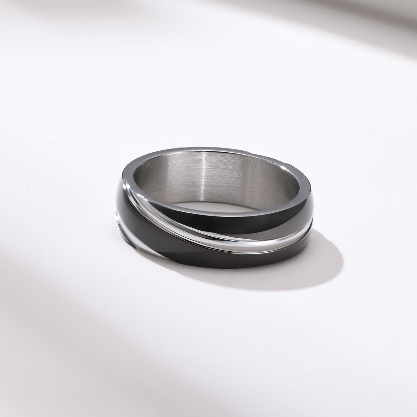 Kemstone Men’s Stainless Steel Ring – Slanted Stripe Design, IP Gold Plated Bold Minimalist Band R-057