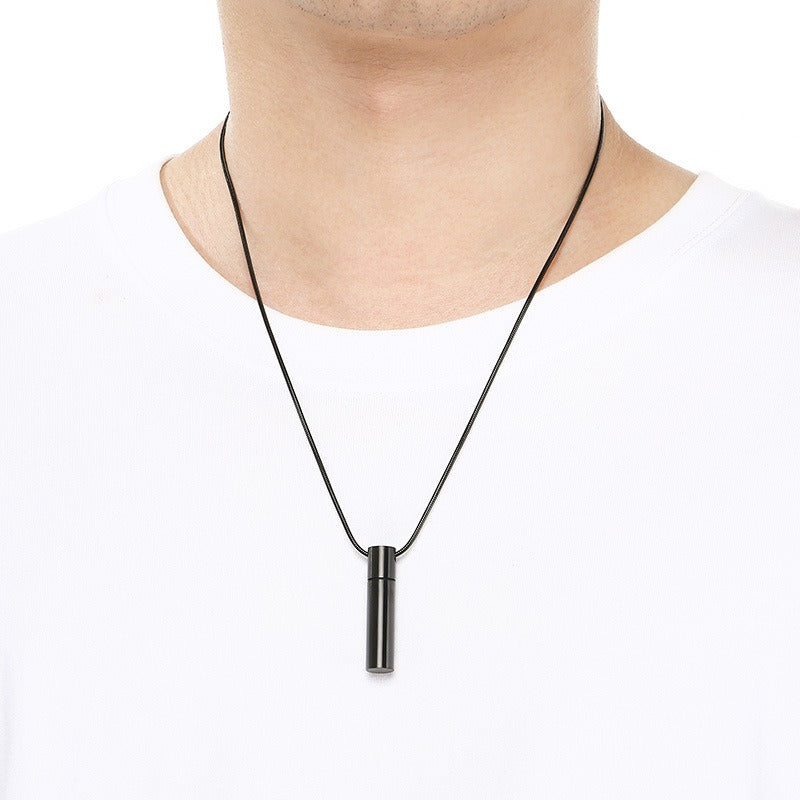 Kemstone Cylindrical Storage Necklace – Stainless Steel Screw-Cap Pendant for Men & Women KN299102-ZLA