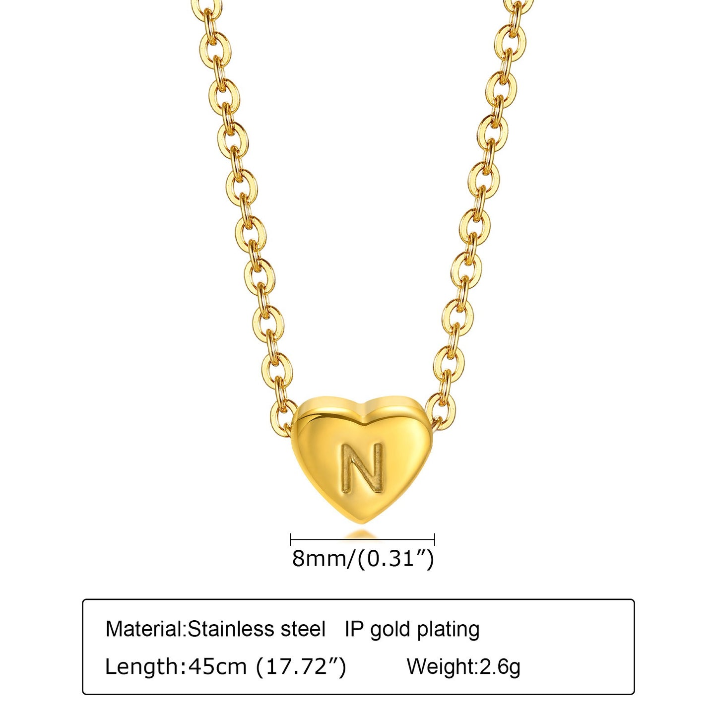 Collar de acero inoxidable Kemstone con letras de corazón - Colgante de amor con 26 letras del alfabeto PN-1670