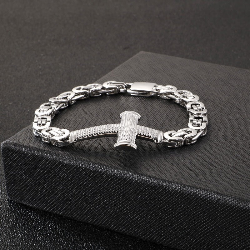 Kemstone Cross Loop Chain Bracelet - Titanium Steel Men's Jewelry Accessory with Edgy Industrial Design KB124342