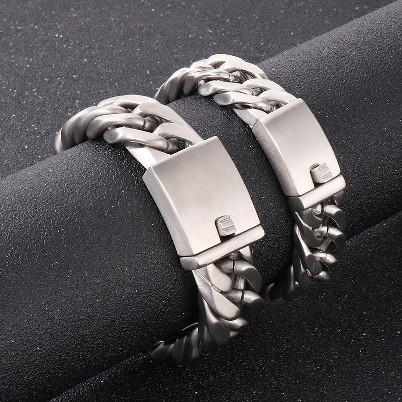 Kemstone Men’s Polished Cuban Chain Bracelet – 12mm/15mm Stainless Steel Urban Biker KB56160-D