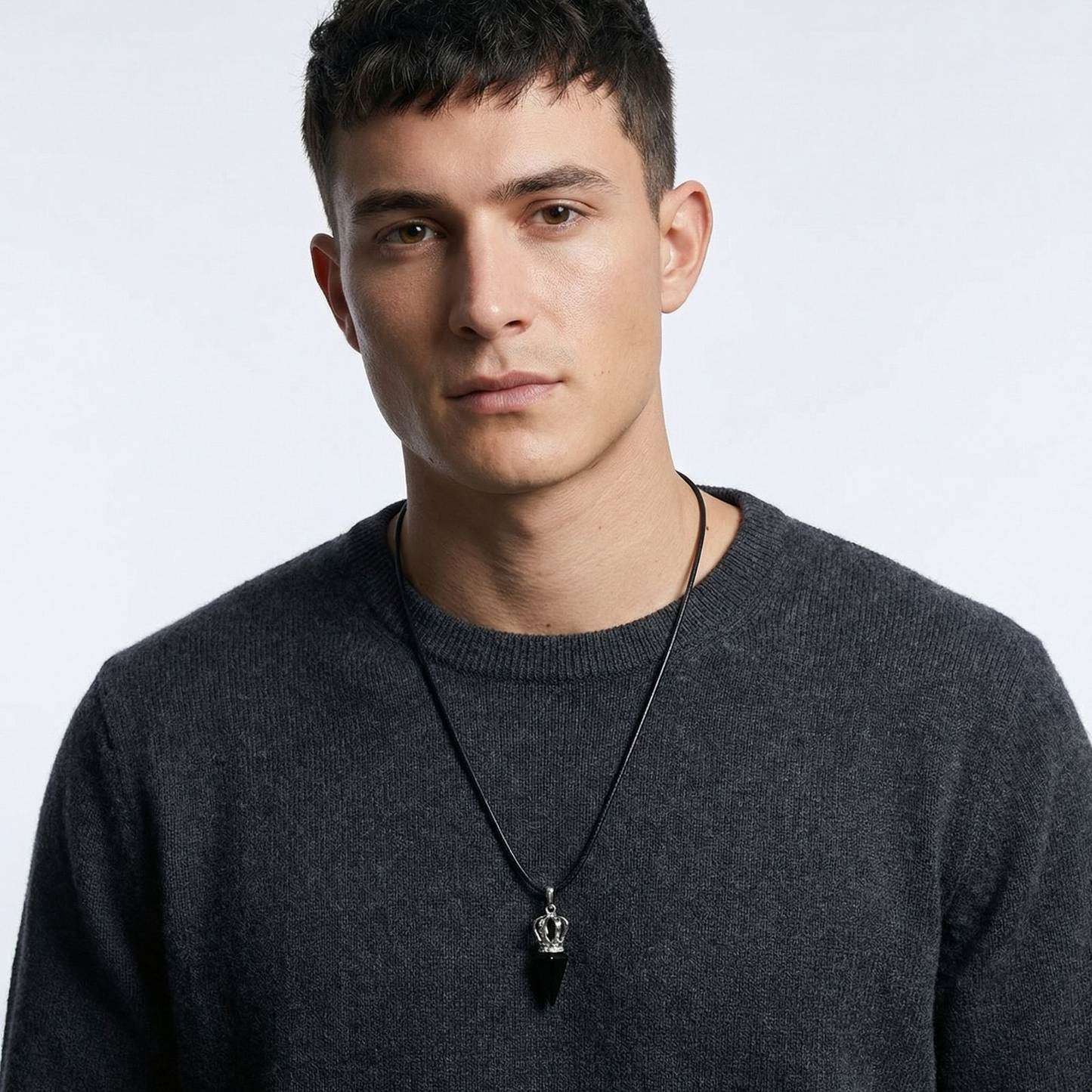 Kemstone Stainless Steel Bullet Tip Hexagonal Crown Tiger Eye Stone Pendant Necklace for Men PN-2286