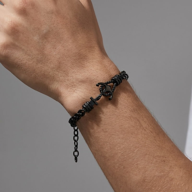 Kemston Anchor Chain Bracelet for Men Titanium Steel Curb Link Nautical KB215363-KFC