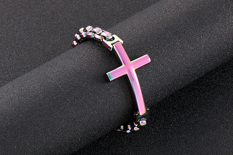 Pulsera de acero y titanio con cruz Kemstone para hombre - Joyería punk minimalista KB108647-K