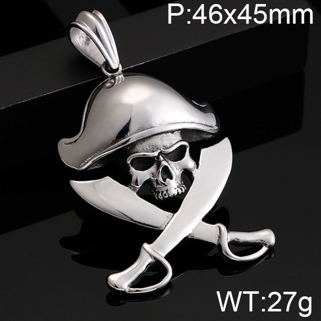 Kemstone Pirate Skull Pendant for Men – Punk Rock Sparrow & Anchor Necklace in Vintage Stainless Steel KP79431-BD