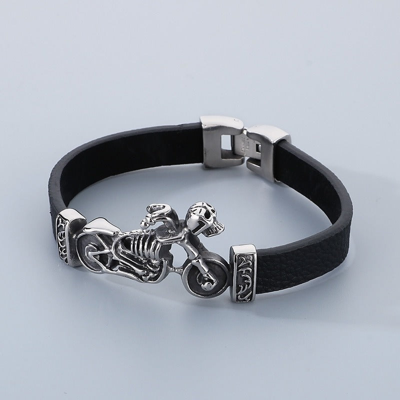 Kemstone Stainless Steel Skull Anchor Braided Leather Cuff Bracelet Punk Biker Style KB53392-K