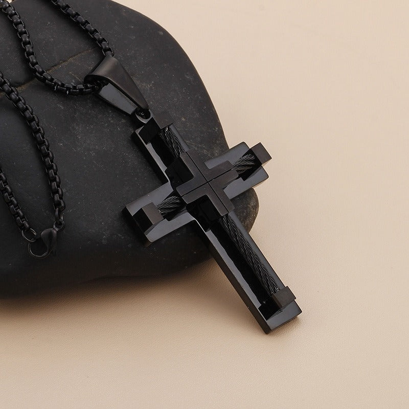 Collar con colgante de cruz de acero inoxidable y titanio minimalista moderno Kemstone para hombre - Joyería unisex duradera y de uso diario KP55886-K