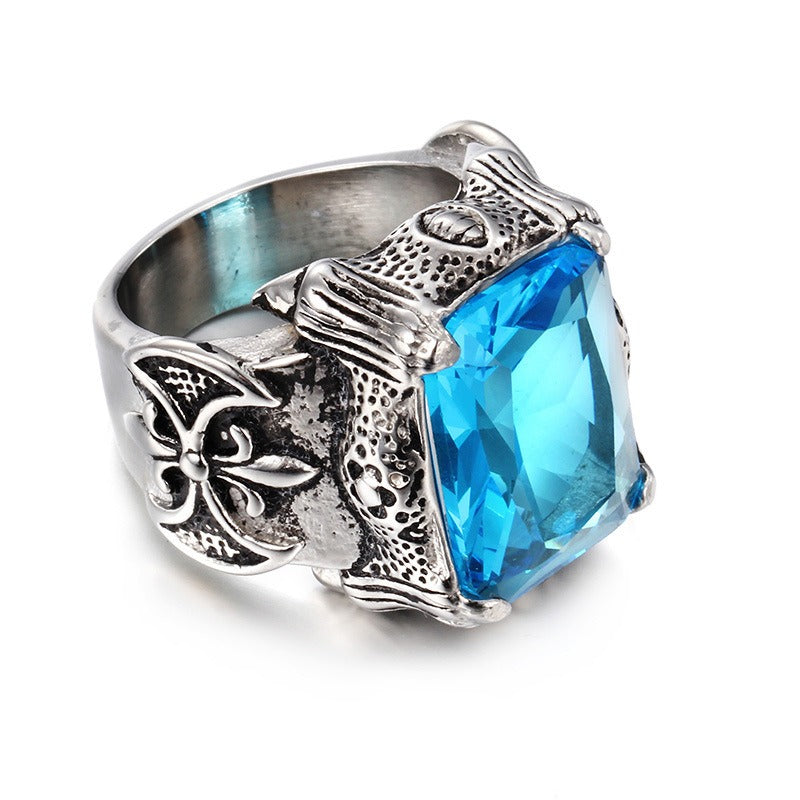 Anillo Kemstone de acero y titanio, estilo gótico punk vintage con cristales para hombre KR39427