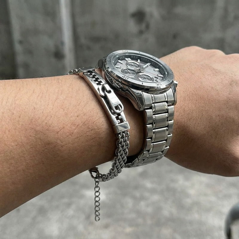 Kemstone Titanium Steel Layered Chain Bracelet for Men Zipper Bar Mesh Link KB213347-KF