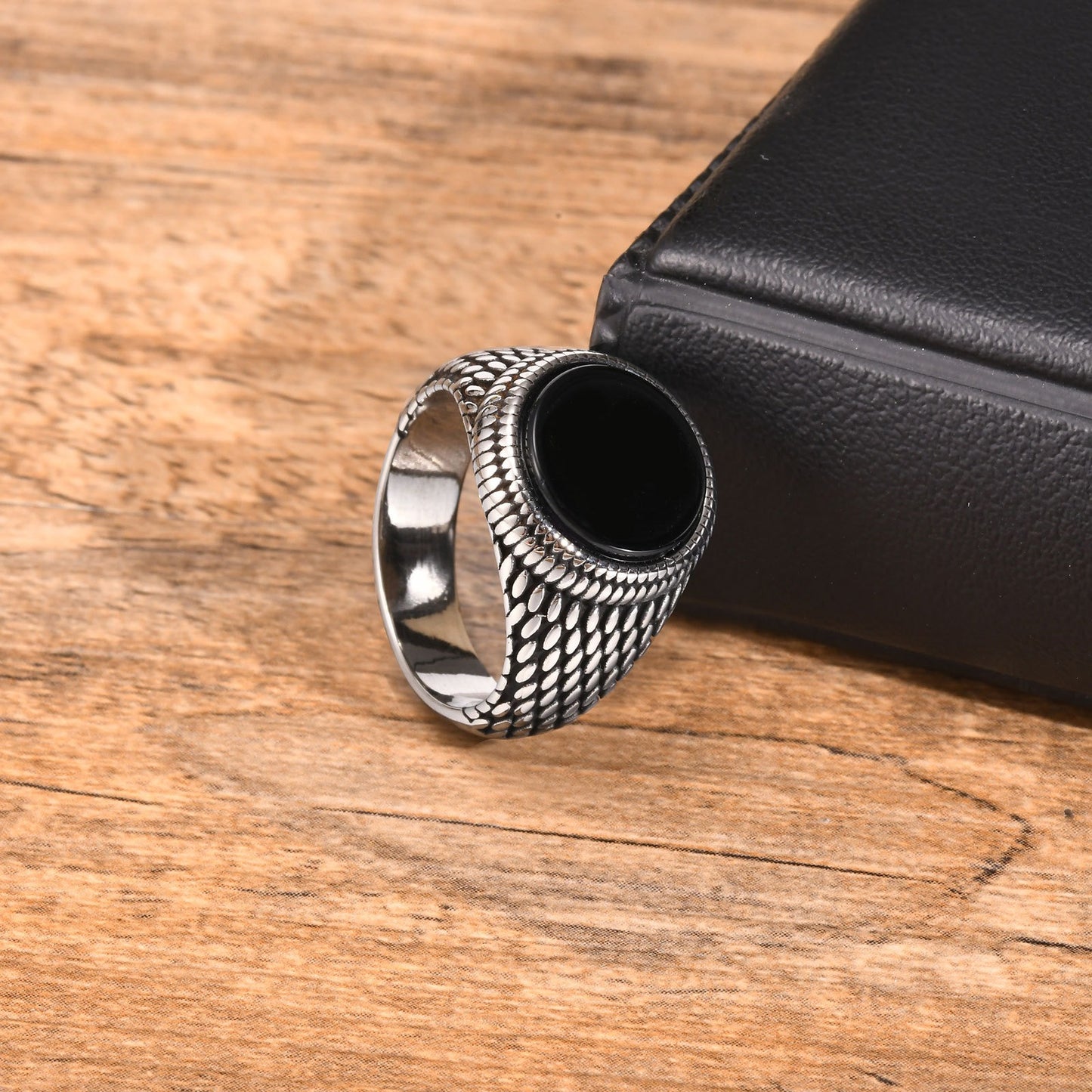 Men’s Stainless Steel Signet Ring – Natural Stone Seal Design (Black Onyx / Turquoise / Tiger Eye) RC-685