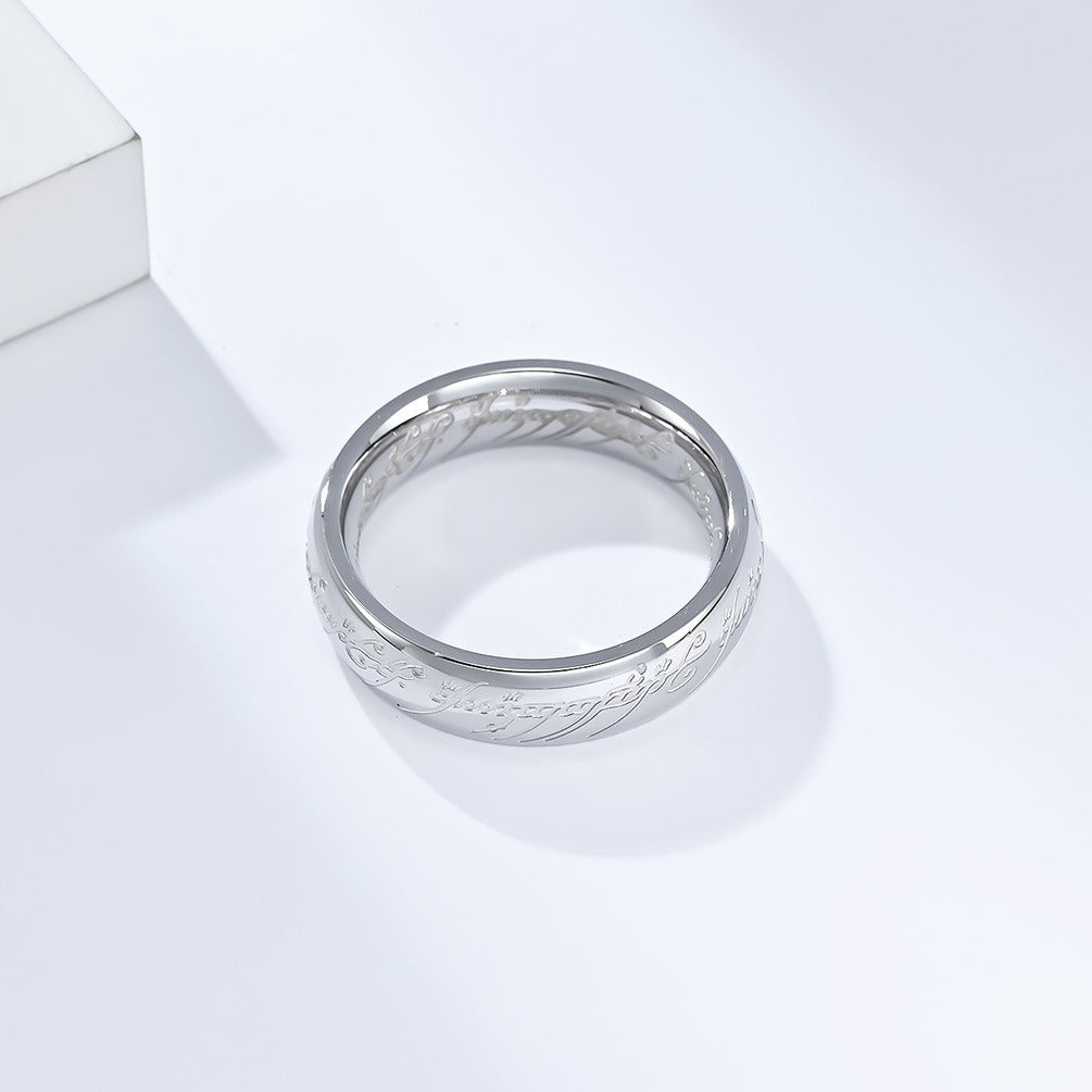 Kemstone Elvish Script Ring β 316L Stainless Steel Norse Gothic Fantasy Band | K-R707