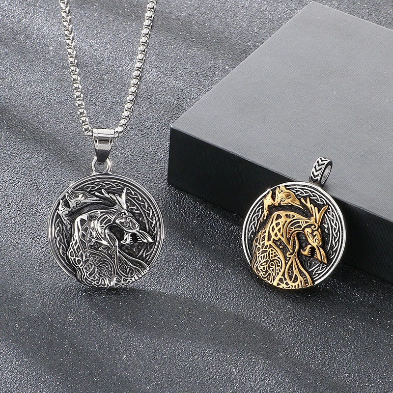 Kemstone Men’s Titanium Steel Viking Dragon Pendant Necklace – Celtic Eagle Design KP117361-MZOZ