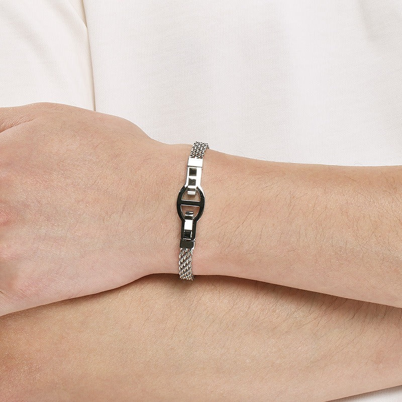 Kemstone Link Clasp Bracelet for Men Women Titanium Steel Flat Mesh Chain KB212801-KFC