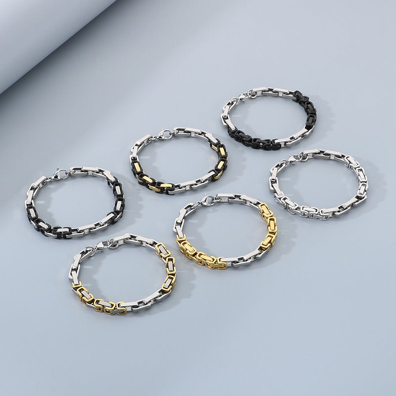 Kemstone Rock-Edge Steel Plate Bracelet – 6mm Mixed Metal Chain for Men | Gothic Punk Streetwear Jewelry KB185313-Z