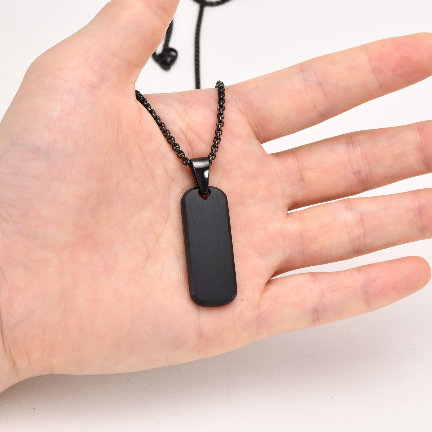 Kemstone Tag Pendant Necklace Beveled Edge Stainless Steel Rectangle Plate for Men PN-1896