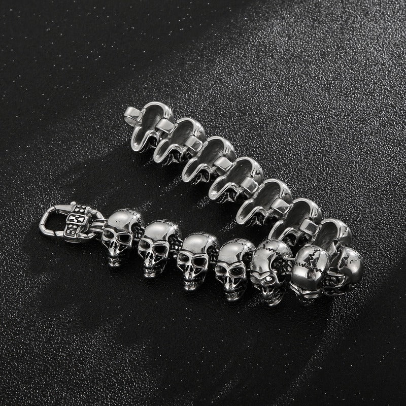 Kemstone Skull Link Chain Necklace & Bracelet – Stainless Steel Gothic Hip-Hop Jewelry KB29213-D