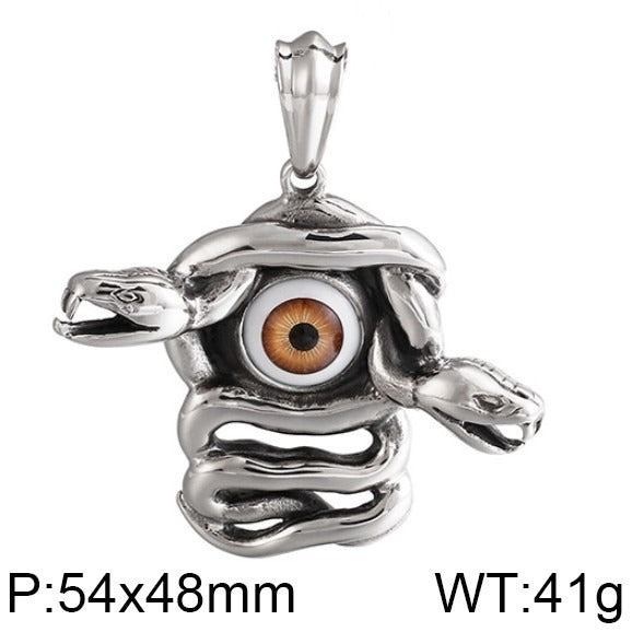 Kemstone Men’s Snake Pendant Necklace – Stainless Steel Gothic Punk Amulet, Norse Dark Jewelry KP55376-BD