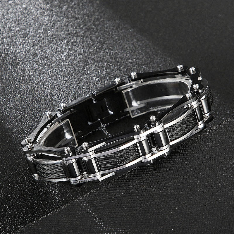 Kemstone Men's Titanium Steel Wire Rope Bracelet - Urban Cycling Inspired Design, Adjustable Cuff for Casual & Outdoor Style KB139387-KFC