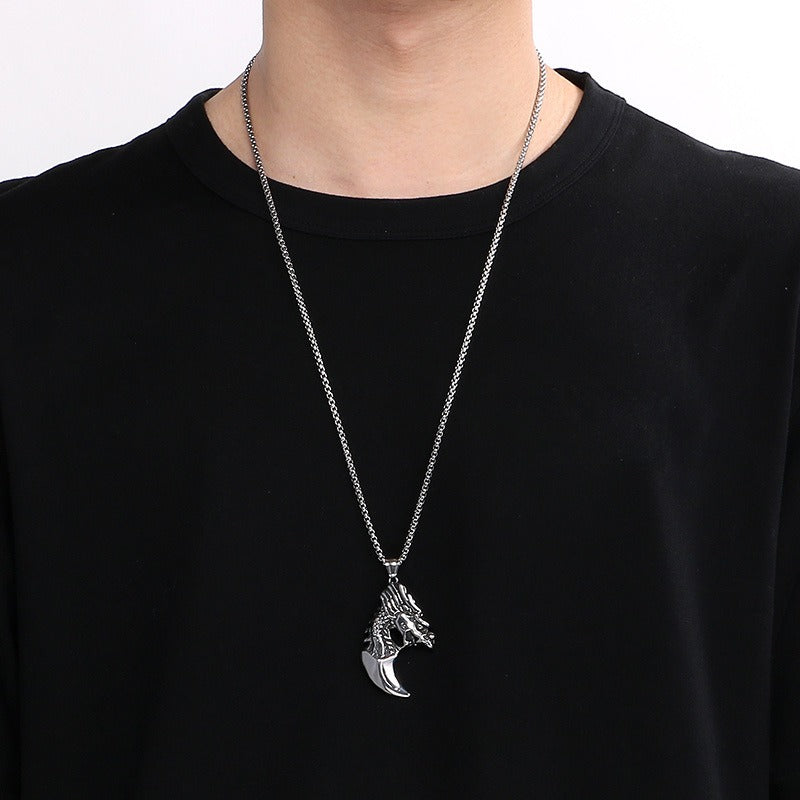 Kemstone Dragon Pendant Necklace for Men Titanium Steel Vintage Carved Design KP100398-KFC