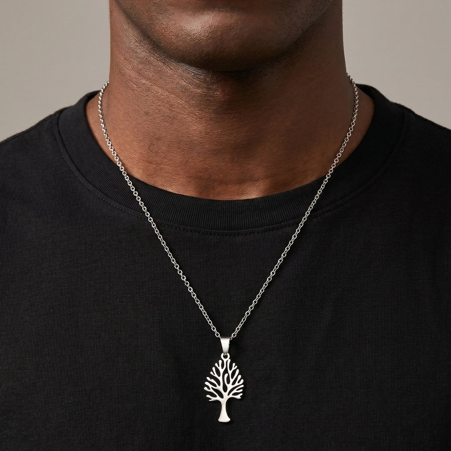 Kemston Stainless Steel Tree Of Life Pendant Necklace for Men Women Minimal Nature Design PN-2357