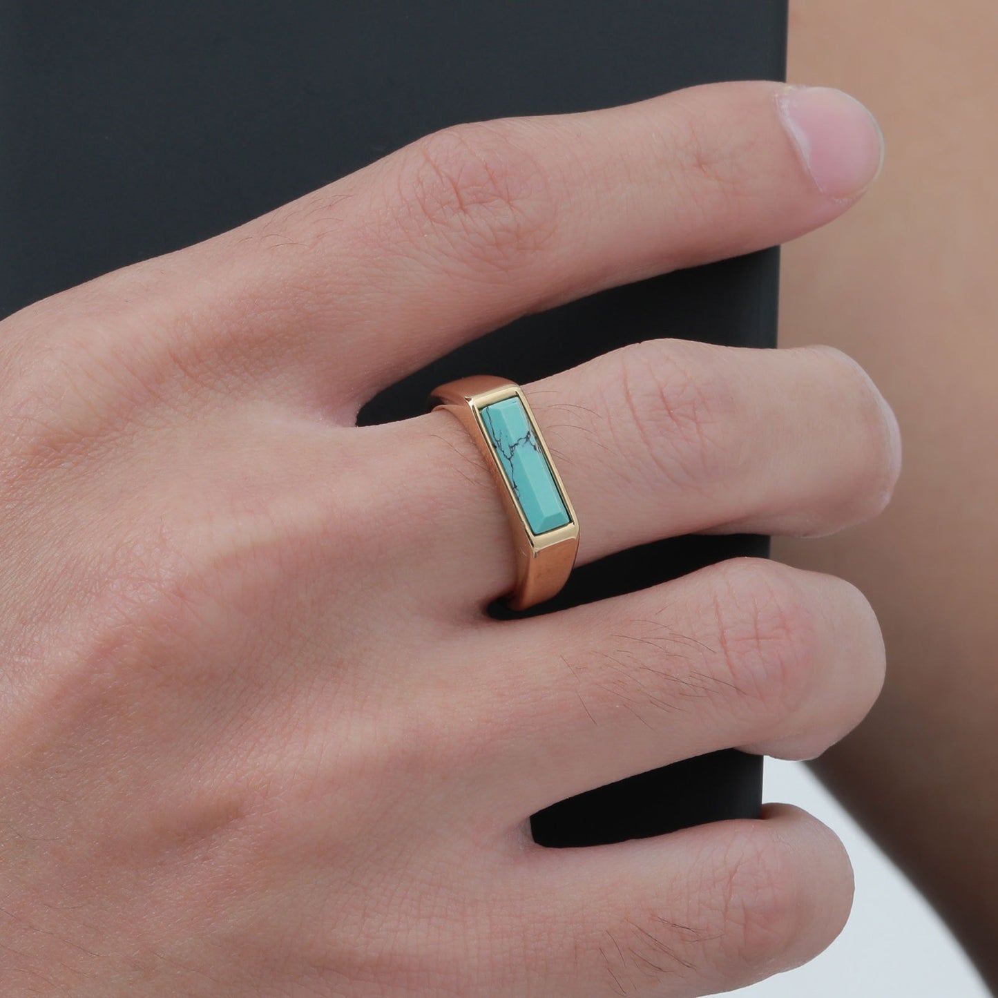 Kemstone Stainless Steel Stone Ring – Men’s Jewelry Turquoise Lapis Tiger Eye RC-712