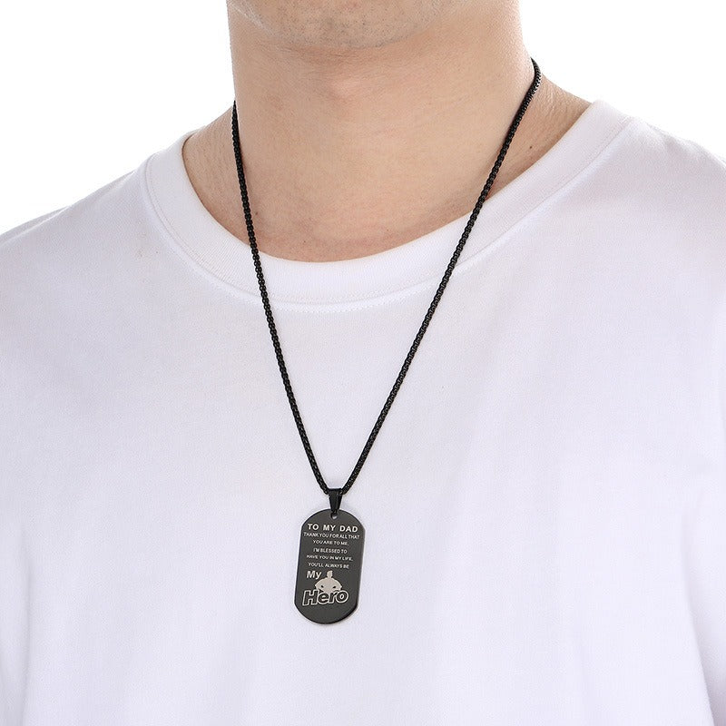 Kemstone Men’s Titanium Steel Necklace – “My Hero” Pendant KP100236-Z