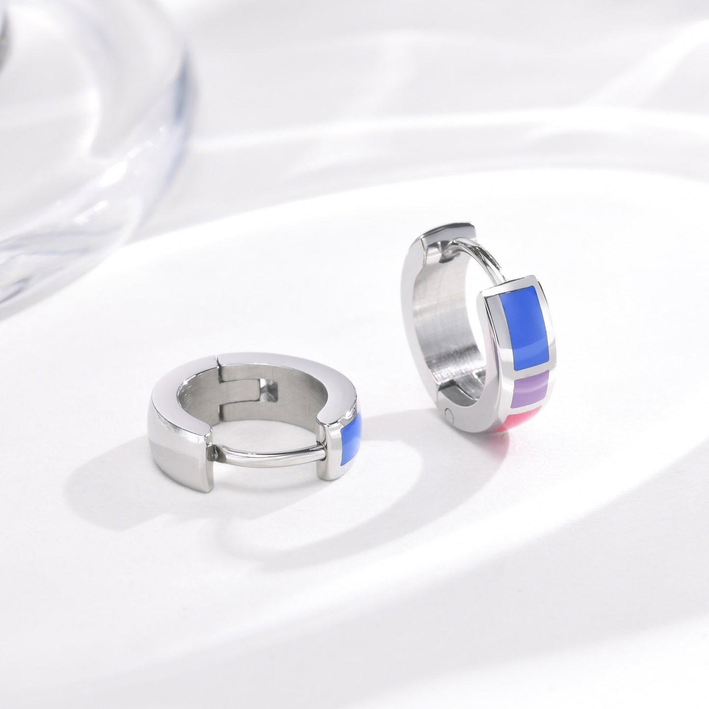 Kemstone Stainless Steel Color Block Hoop Earrings – 13mm Small Huggie Punk Street Style PE-014