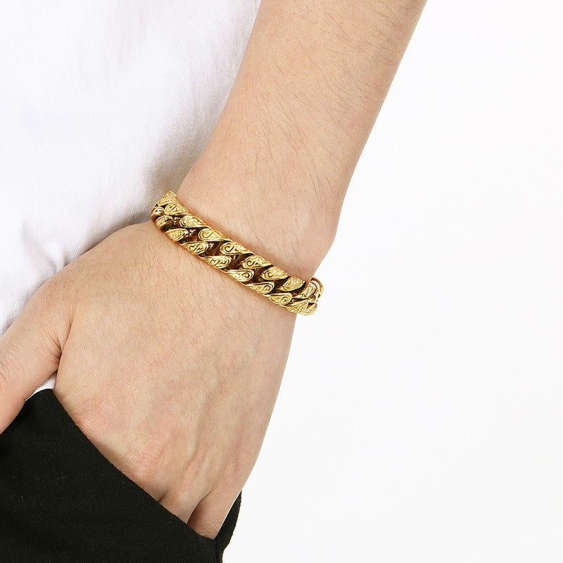 Stainless Steel Cuban Link Bracelet for Men, Vintage Braided Chain Bracelet with Zircon Clasp, Vacuum Plated Hip Hop Punk Biker Bracelet, Durable Mens Jewelry Gift
