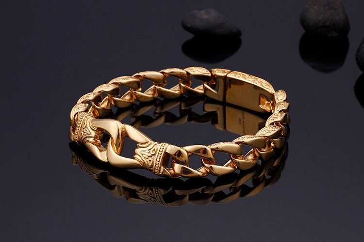 Vintage Stainless Steel Curb Chain Bracelet – 22cm Gothic & Street Style for Men KB23805-D