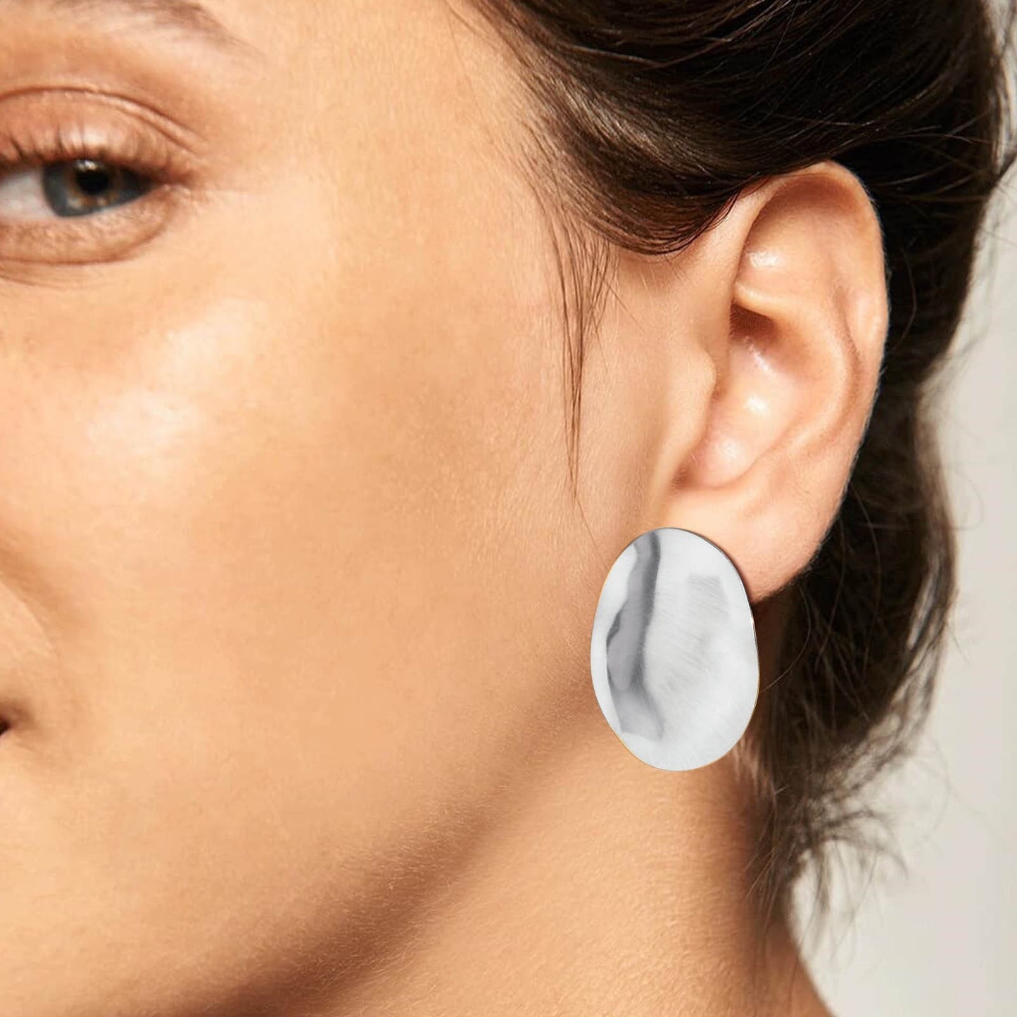 Brushed Stainless Steel Stud Earrings – Irregular Bold Design | Retro Power Form ES-399