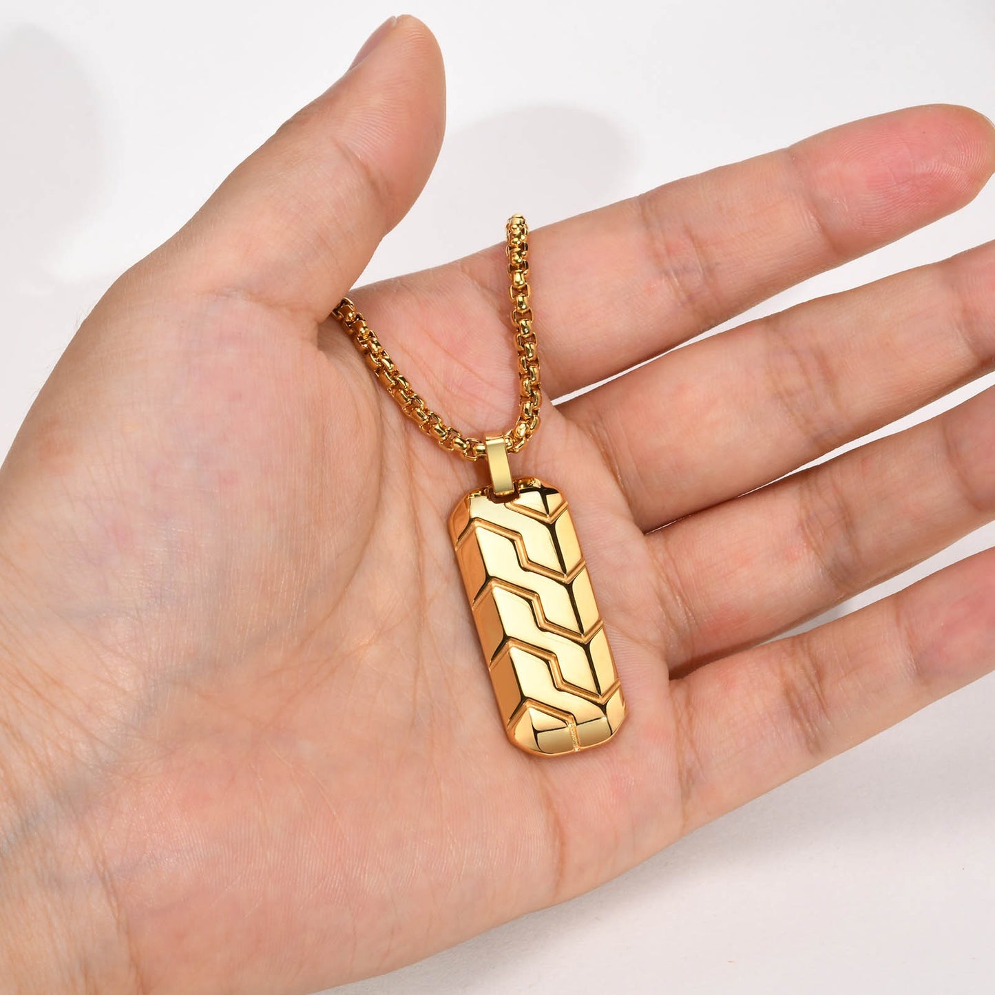Tire Tread Pendant Necklace for Men – Stainless Steel Geometric Dog Tag PN-1857