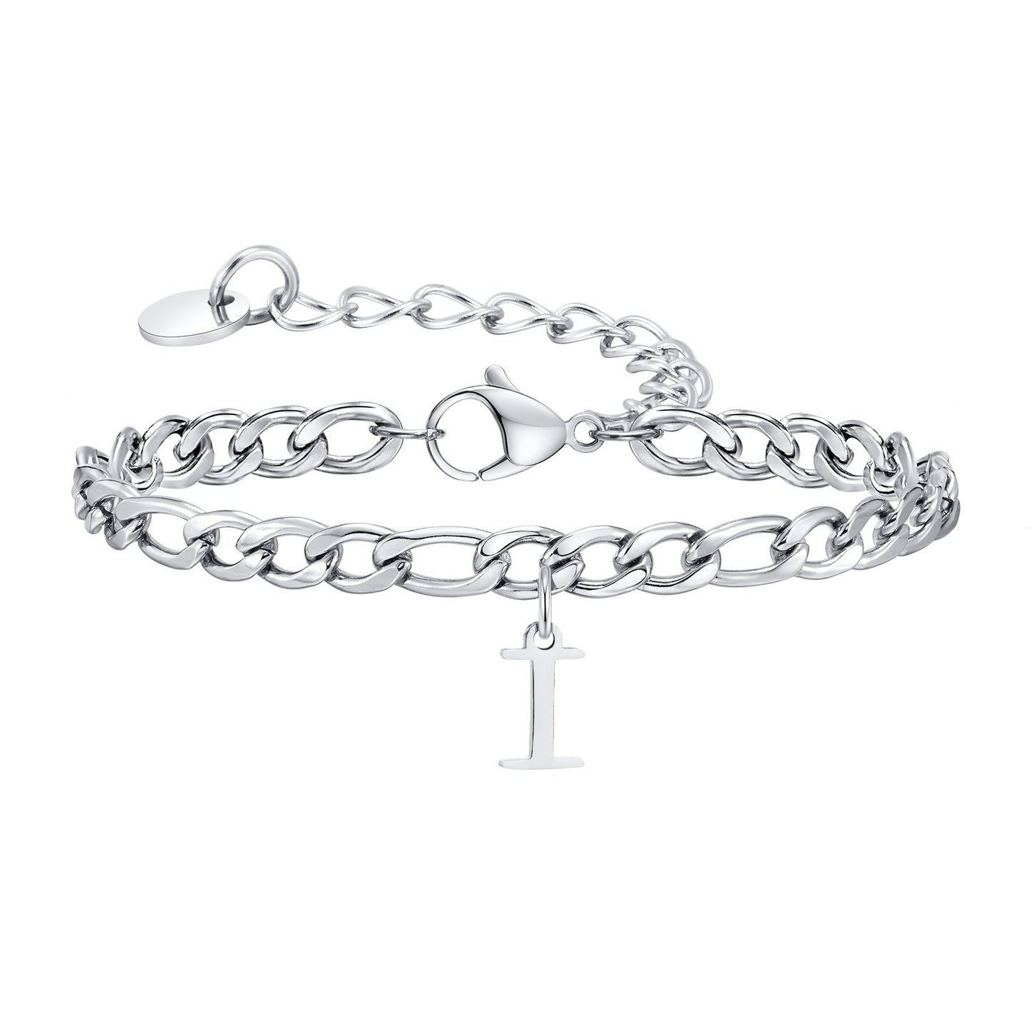 Kemstone Men's Stainless Steel 3:1 NK Chain Bracelet with Bold Alphabet Pendant - Durable Everyday Accessory for Casual to Formal Looks BR-2058