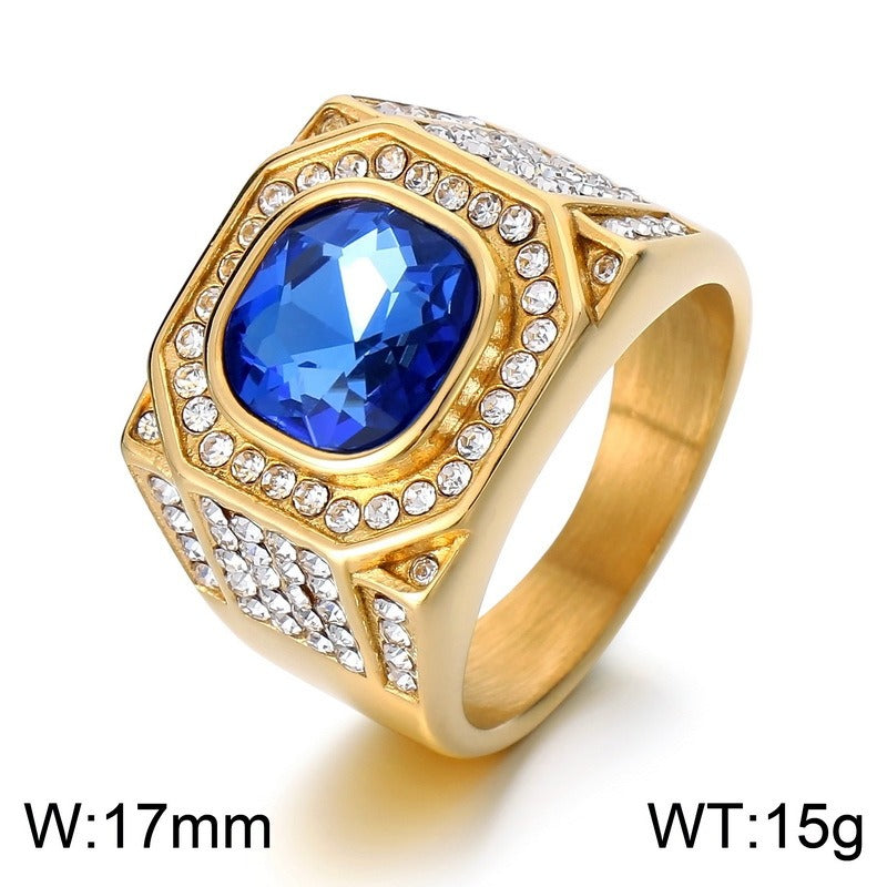 Kemstone Octagon Titanium Steel Hip-Hop Ring – Full-Cut Zircon Streetwear Band for Men KR110150
