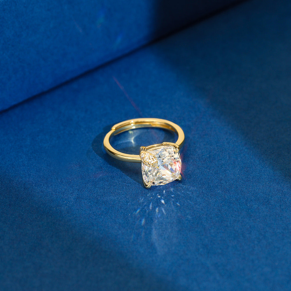 Cushion Cut Adjustable Ring – 925 Sterling Silver 5A Zircon Engagement Ring, 14K Gold & White Gold Plated Elegant Jewelry by Kemstone A4-LZR44
