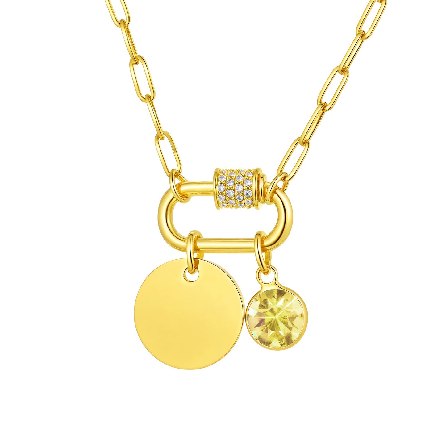 Cadena de eslabones cuadrados de acero inoxidable Kemstone con colgante de piedra de nacimiento del zodíaco - Collar minimalista dorado para mujer NC-2181