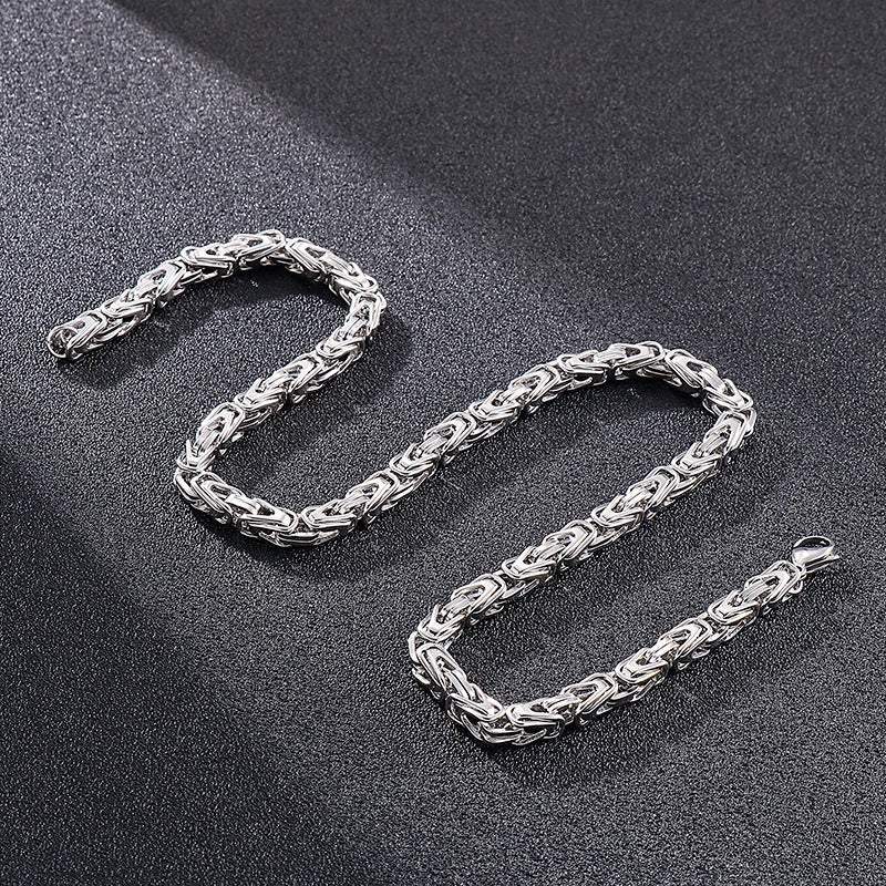 Kemstone Men’s V-Byzantine Stainless Steel Chain Set – Bold Hip Hop Link Necklace & Bracelet, 20–50cm KS141151-Z