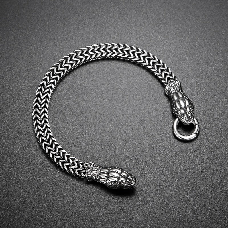 Kemstone Twin Serpent Titanium Steel Men's Bracelet - Retro Edgy Design for Modern Warriors KB145401