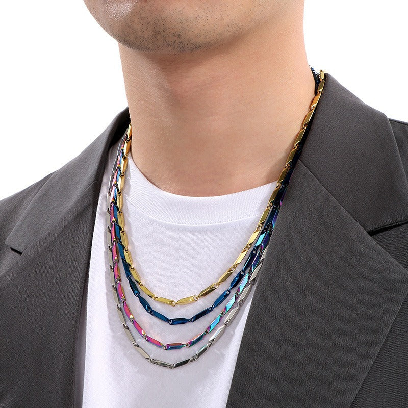 Kemstone Men’s Bamboo Link Chain Bracelet & Necklace – Stainless Steel Hip-Hop Jewelry KS223833-Z