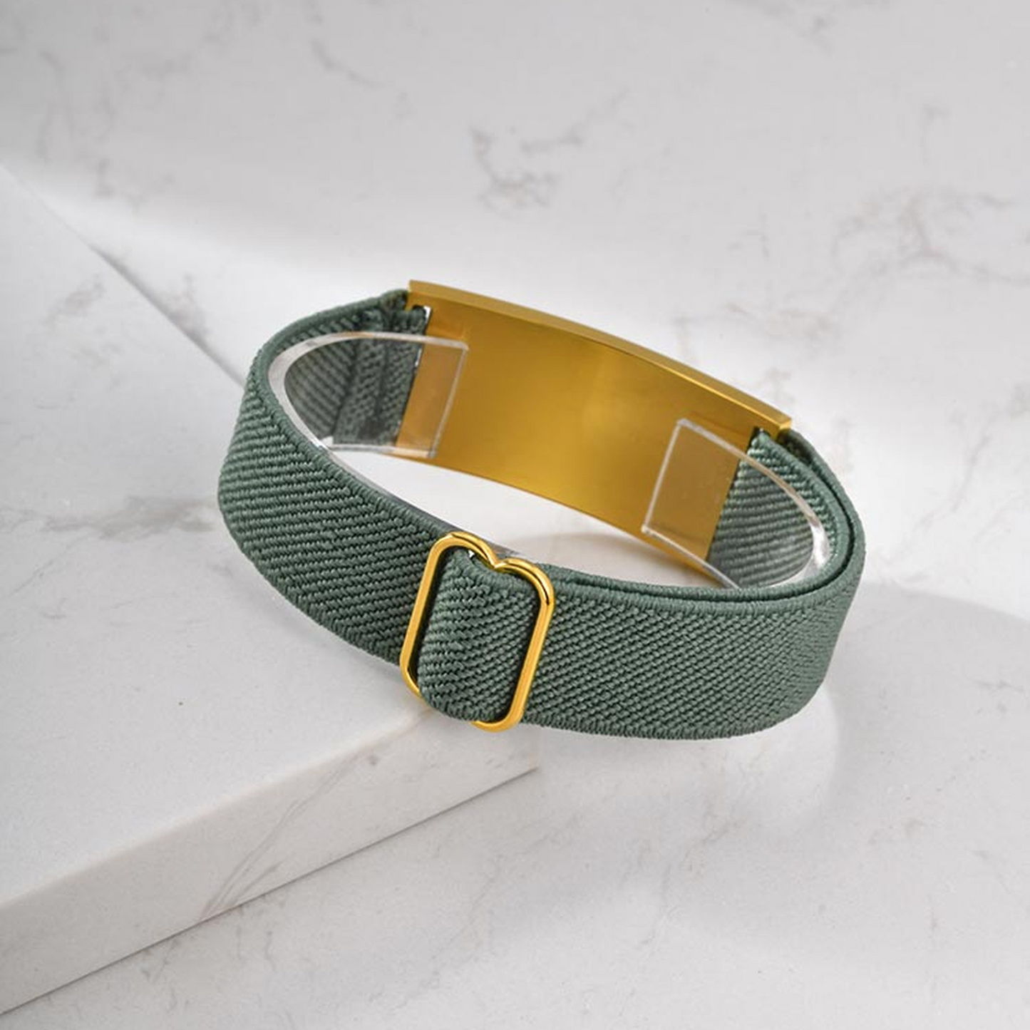 Kemstone Stainless Steel Curved Plate Bracelet for Men – Minimalist Design, Adjustable Elastic Strap BR-1817