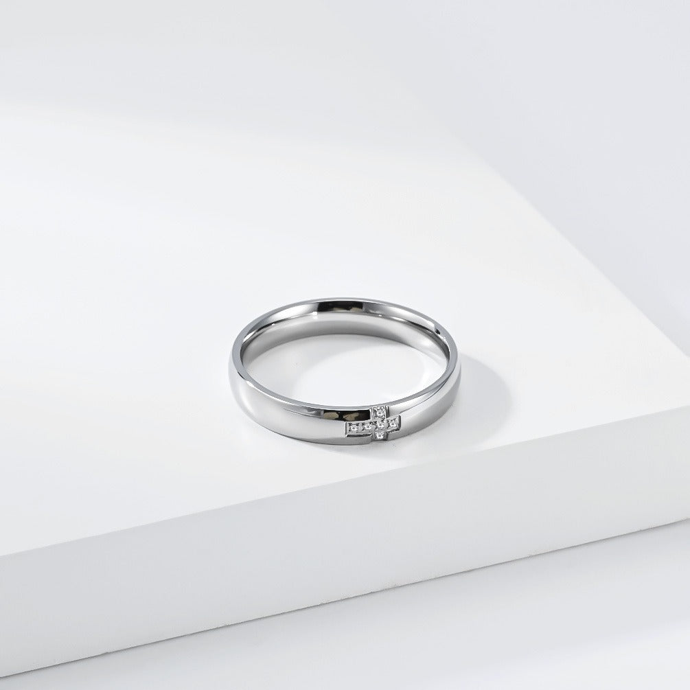 Kemston Cross Ring for Men & Women Stainless Steel Small Stone Detail K-R1222