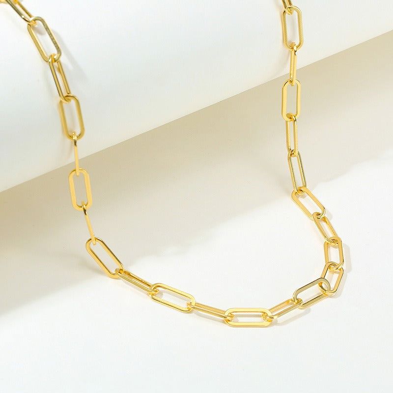 Collar de cadena de eslabones planos de acero inoxidable Kemstone - 6,5 mm, plata elegante para mujer NC-558