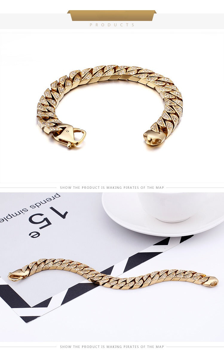 Kemstone Bold Cuban Link Chain - Stainless Steel Hiphop Necklace with Full-Cut Sparkling Stones KS102416-BD