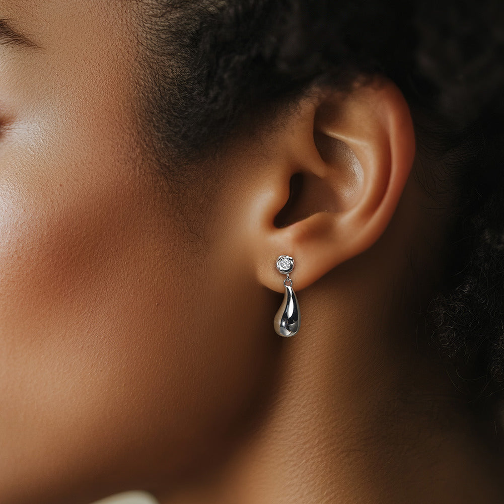 925 Sterling Silver Water Drop Earrings for Women | Minimalist Teardrop Dangle Jewelry with 5A Cubic Zirconia by Kemstone A4-APE140