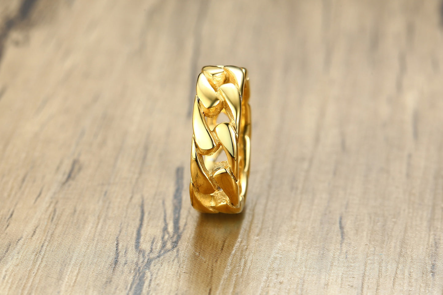 Kemstone Cuban Chain Link Ring – Bold Stainless Steel Biker Band for Men R495