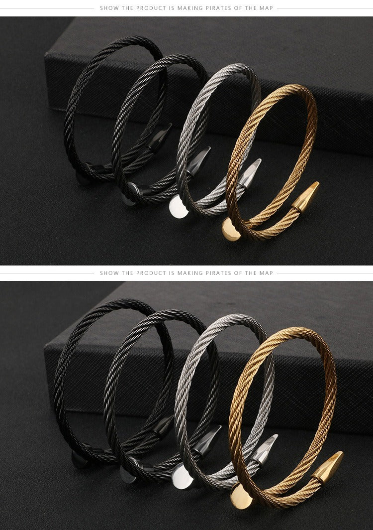 Kemstone Men’s Nail Cable Cuff Bracelet – Stainless Steel Industrial Punk Wristband KB110358-K