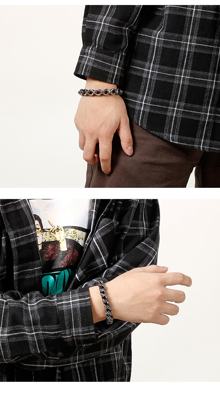 Kemstone Skull Chain Bracelet – Stainless & Titanium Steel Biker Jewelry for Men | Gothic Punk Street Style KB120968-BDJX