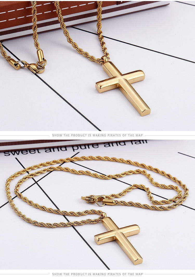 Kemstone Classic Titanium Steel Cross Necklace – Polished Pendant for Couples KP55901-BD