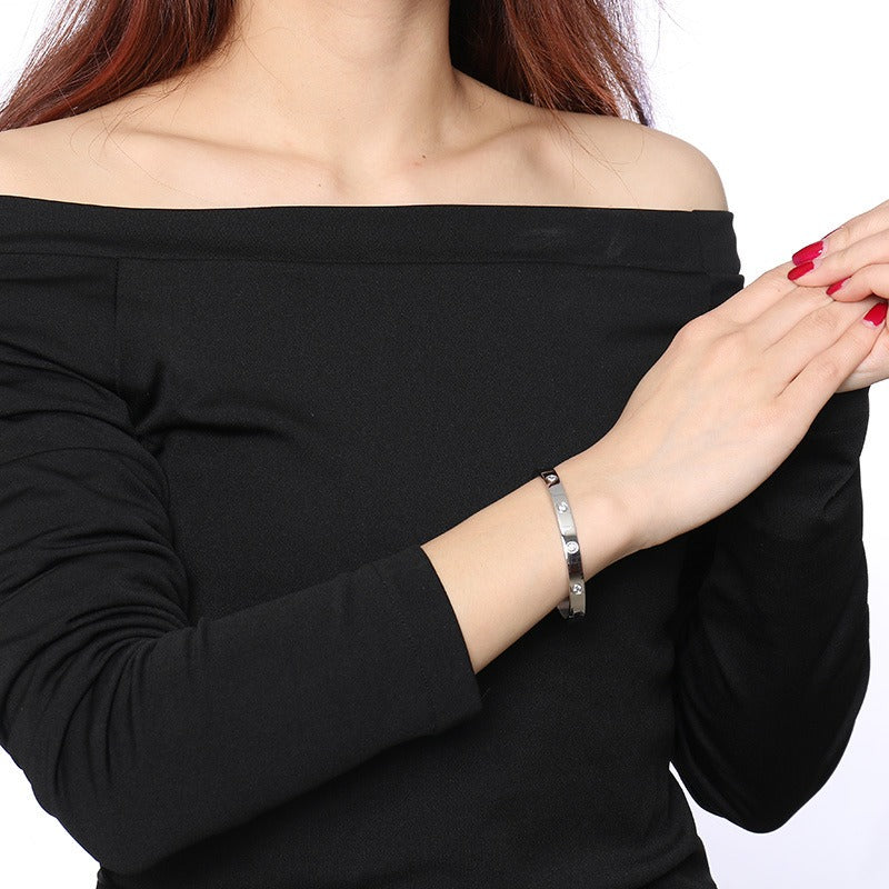 Brazalete minimalista de cristal Kemstone de acero inoxidable de 6 mm | Ligero - Ideal para el día a día B-478