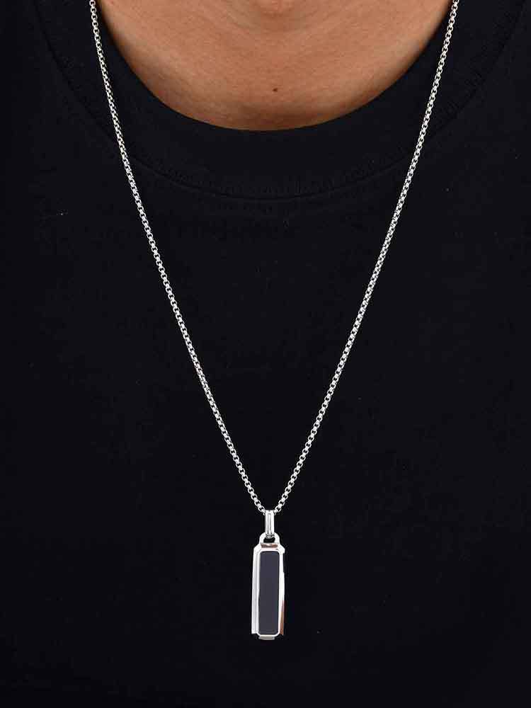 Kemstone Tiger Eye Pendant Necklace for Men – Stainless Steel Bar Necklace PN-2226