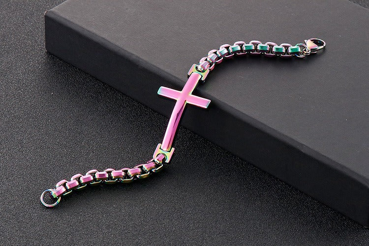 Pulsera de acero y titanio con cruz Kemstone para hombre - Joyería punk minimalista KB108647-K